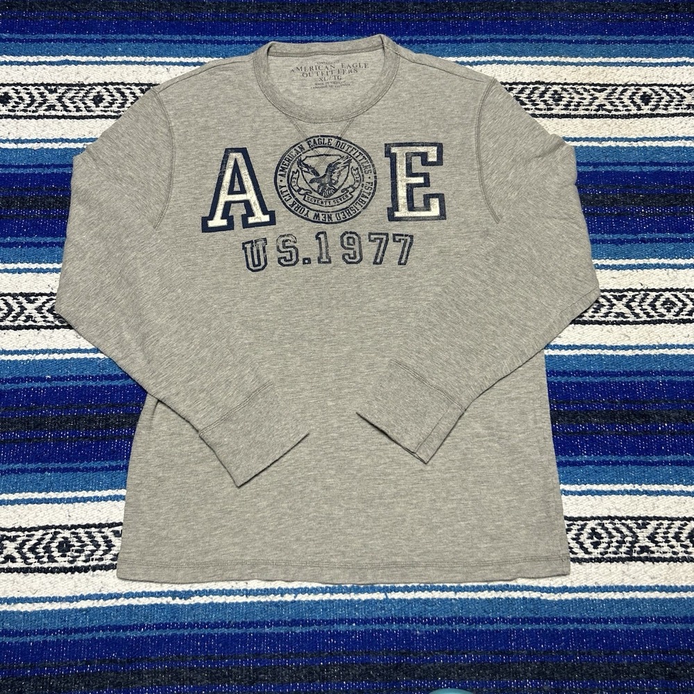 American Eagle Outfitters Vintage Fit Mens XL Gray Thermal Knit Long Sleeve